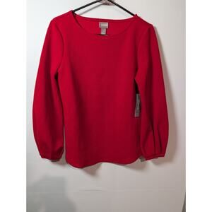 Chico's Shirt Red Knit Textured Blouse Women's Size Small 0 Balloon Sleeve NEW